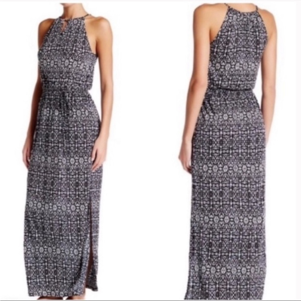 Joie Black Printed Sleeveless Halter Top Maxi Dress w/ Tie Size XS